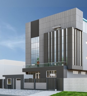 modern three-story commercial building