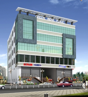multi-story commercial building with modern design